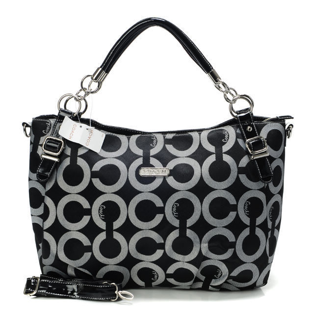 Coach Chain Logo In Monogram Small Black Totes BOS - Click Image to Close
