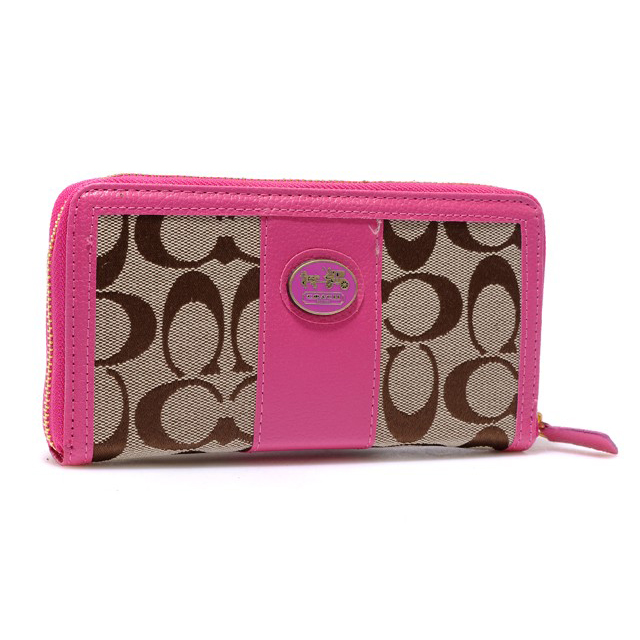 Coach Zippy In Signature Large Pink Wallets BLU